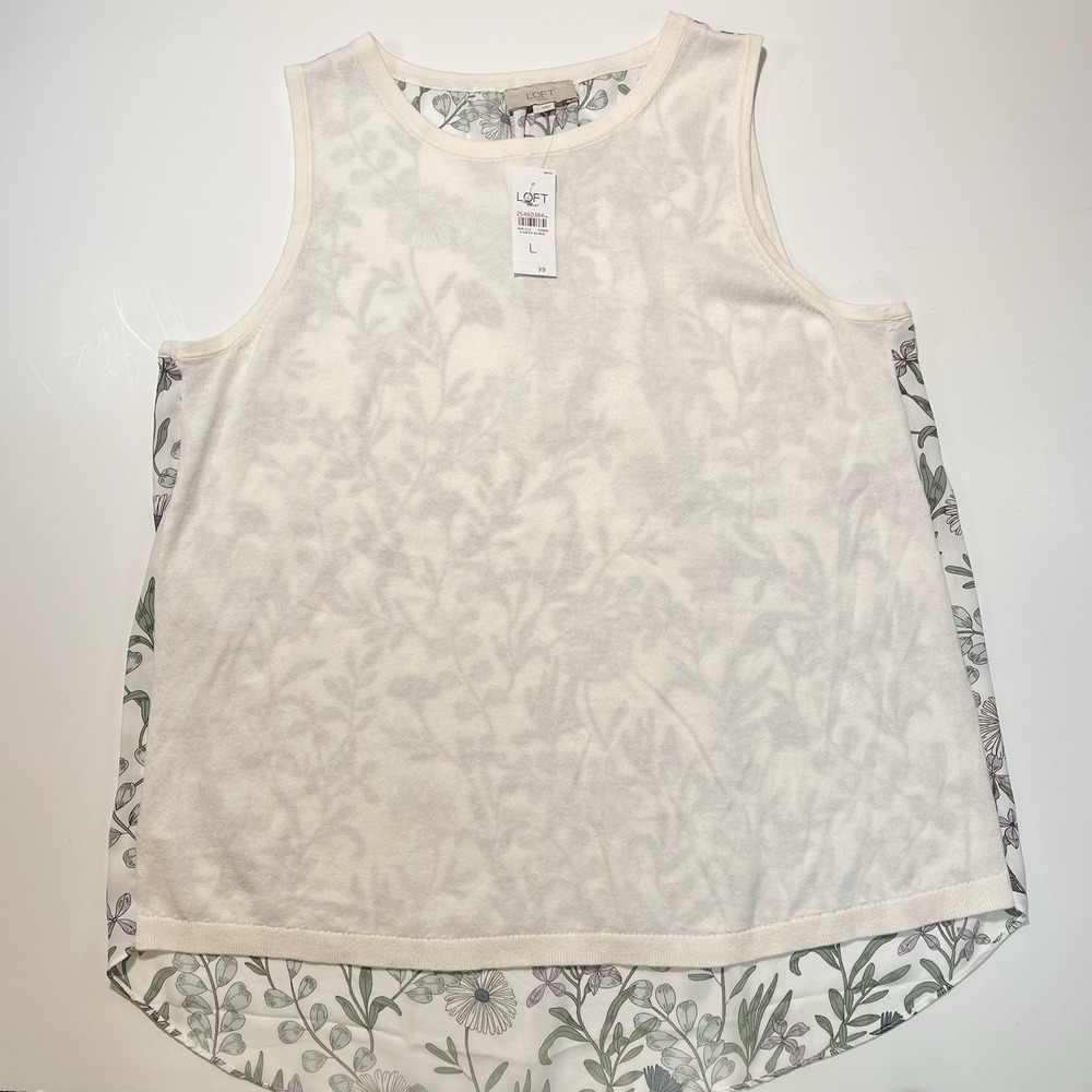 LOFT women's Sleeveless Sweater Top With Floral Back NWT Size Large‎